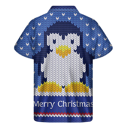 Christmas Penguin Knitted Print Men's Short Sleeve Shirt