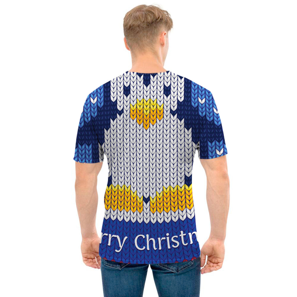 Christmas Penguin Knitted Print Men's T-Shirt