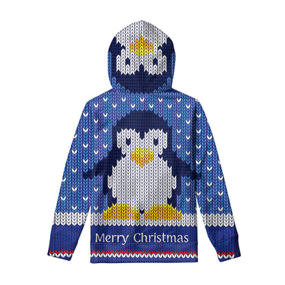 Christmas Penguin Knitted Print Pullover Hoodie