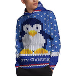 Christmas Penguin Knitted Print Pullover Hoodie