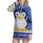 Christmas Penguin Knitted Print Pullover Hoodie Dress