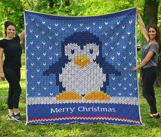 Christmas Penguin Knitted Print Quilt