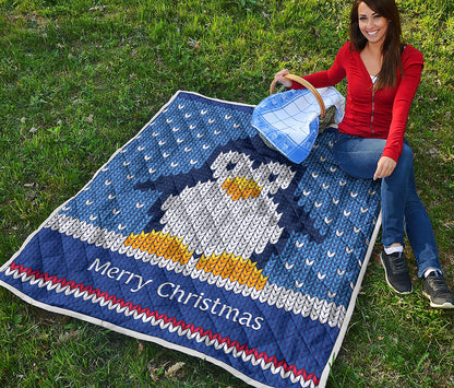 Christmas Penguin Knitted Print Quilt