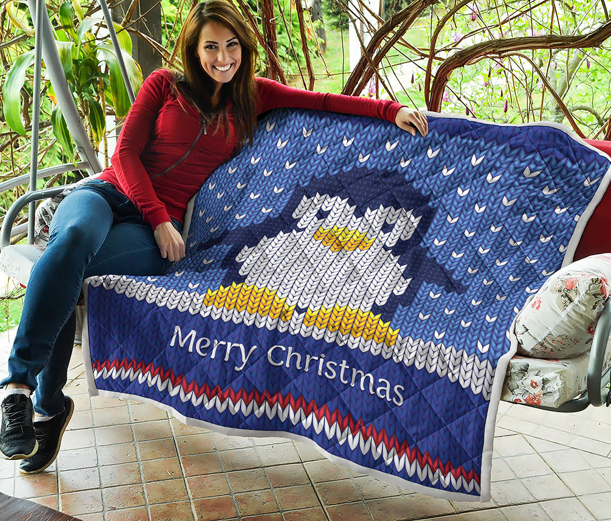 Christmas Penguin Knitted Print Quilt