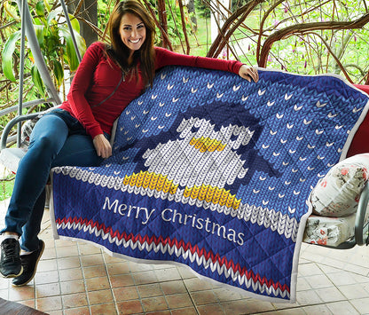 Christmas Penguin Knitted Print Quilt