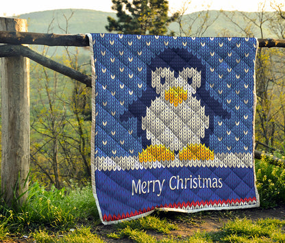 Christmas Penguin Knitted Print Quilt