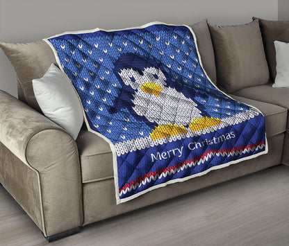 Christmas Penguin Knitted Print Quilt