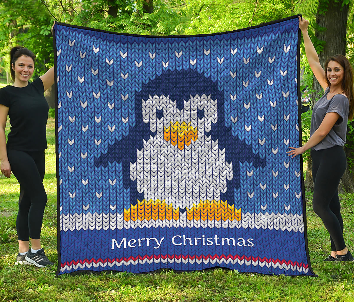 Christmas Penguin Knitted Print Quilt