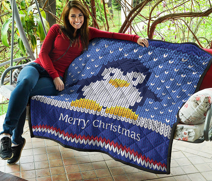 Christmas Penguin Knitted Print Quilt