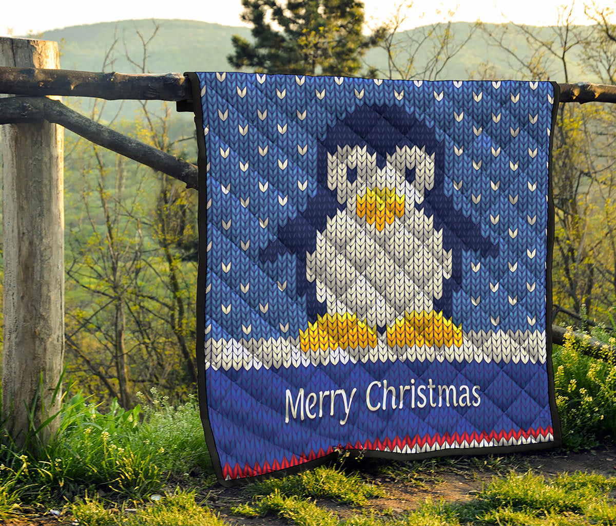 Christmas Penguin Knitted Print Quilt