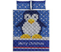 Christmas Penguin Knitted Print Quilt Bed Set