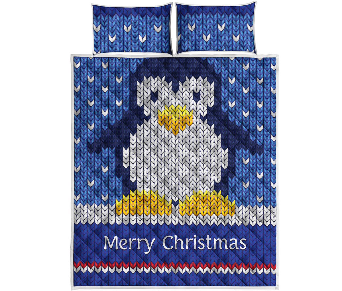 Christmas Penguin Knitted Print Quilt Bed Set