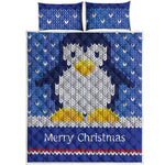 Christmas Penguin Knitted Print Quilt Bed Set