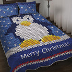 Christmas Penguin Knitted Print Quilt Bed Set