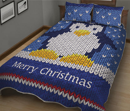 Christmas Penguin Knitted Print Quilt Bed Set