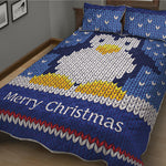 Christmas Penguin Knitted Print Quilt Bed Set