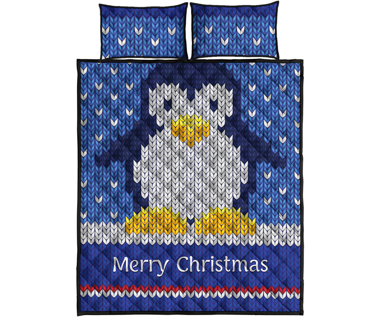 Christmas Penguin Knitted Print Quilt Bed Set