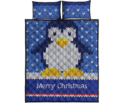 Christmas Penguin Knitted Print Quilt Bed Set