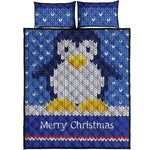 Christmas Penguin Knitted Print Quilt Bed Set