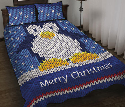 Christmas Penguin Knitted Print Quilt Bed Set