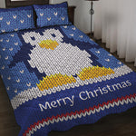 Christmas Penguin Knitted Print Quilt Bed Set