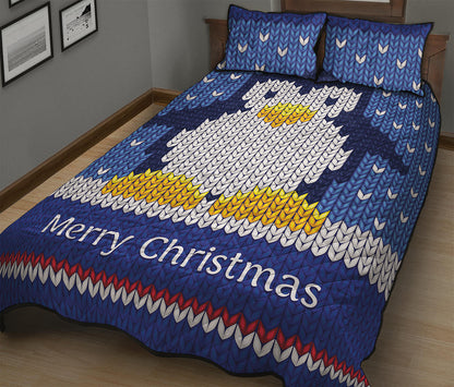 Christmas Penguin Knitted Print Quilt Bed Set