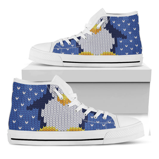 Christmas Penguin Knitted Print White High Top Shoes