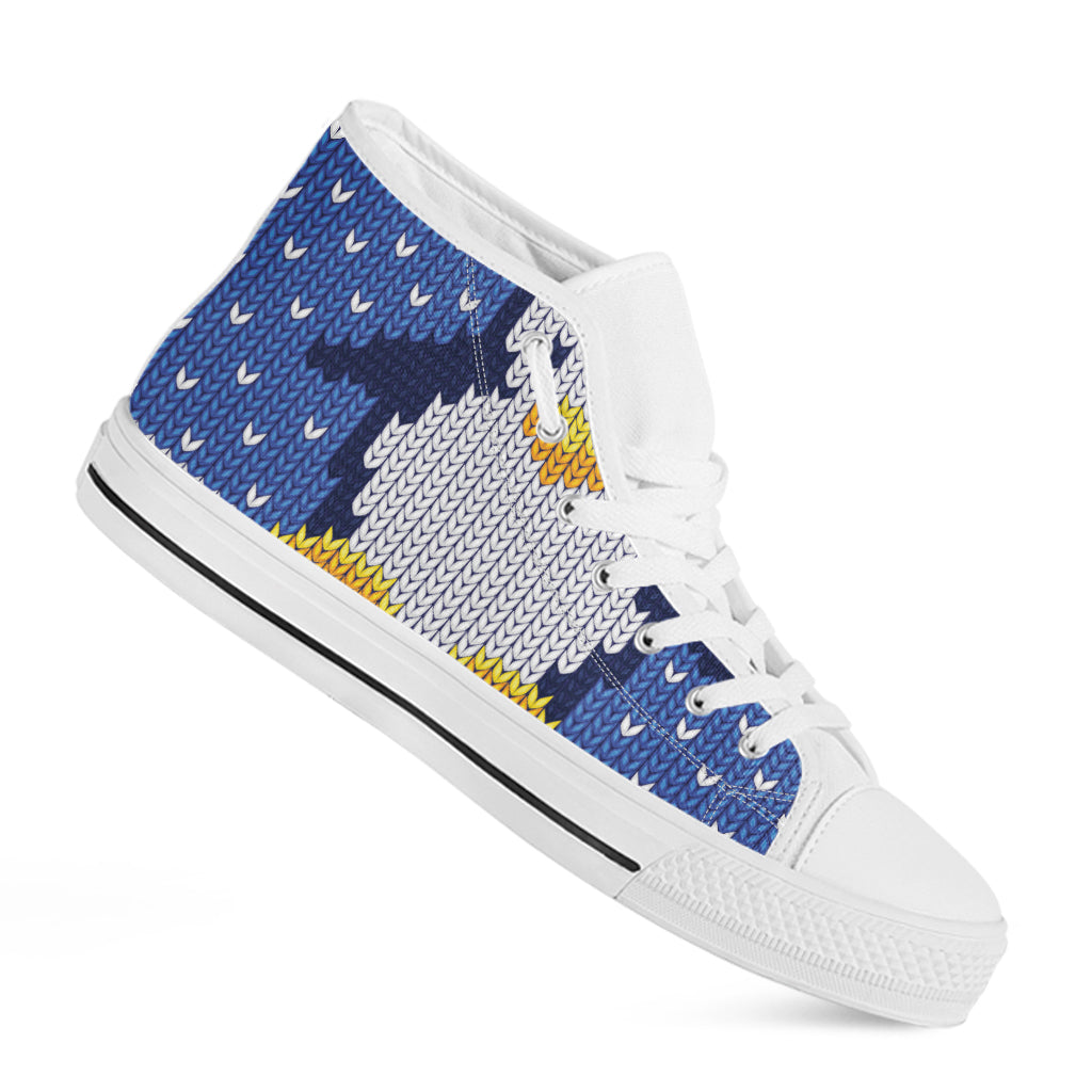 Christmas Penguin Knitted Print White High Top Shoes