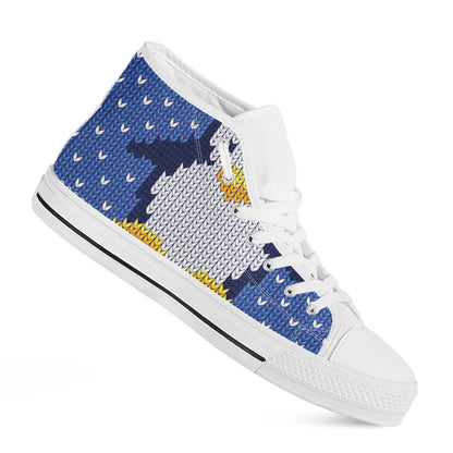 Christmas Penguin Knitted Print White High Top Shoes