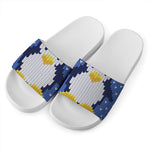 Christmas Penguin Knitted Print White Slide Sandals