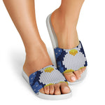 Christmas Penguin Knitted Print White Slide Sandals