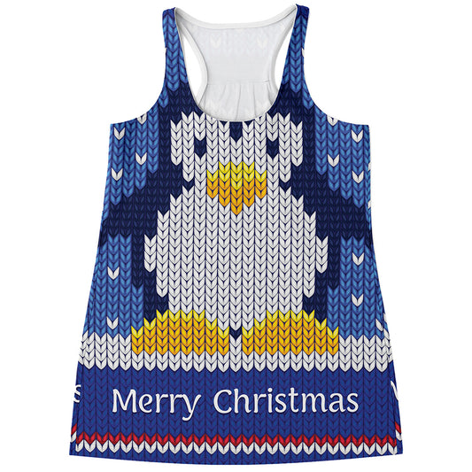 Christmas Penguin Knitted Print Women's Racerback Tank Top