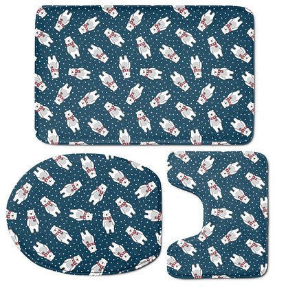 Christmas Polar Bear Pattern Print 3 Piece Bath Mat Set