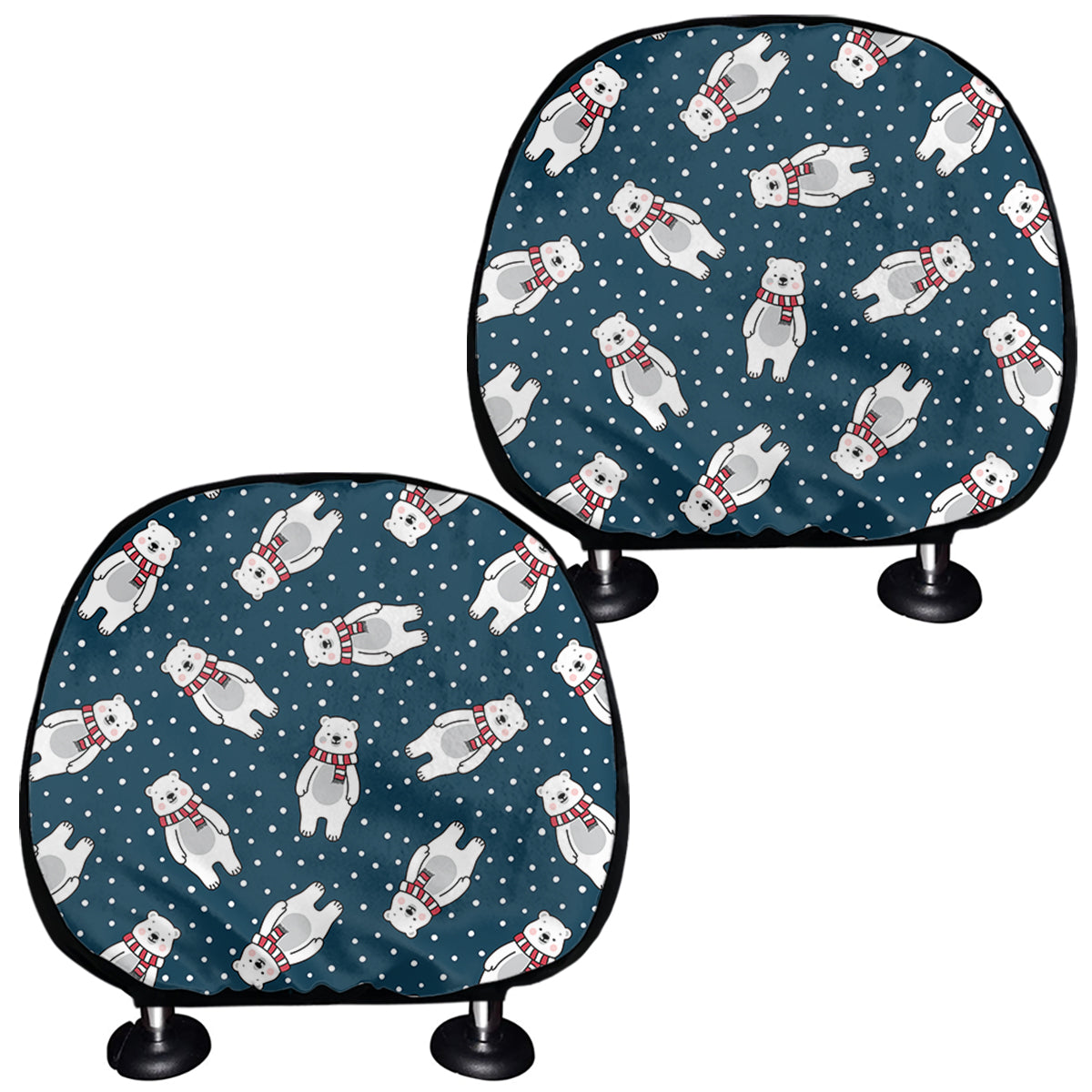 Christmas Polar Bear Pattern Print Car Headrest Covers