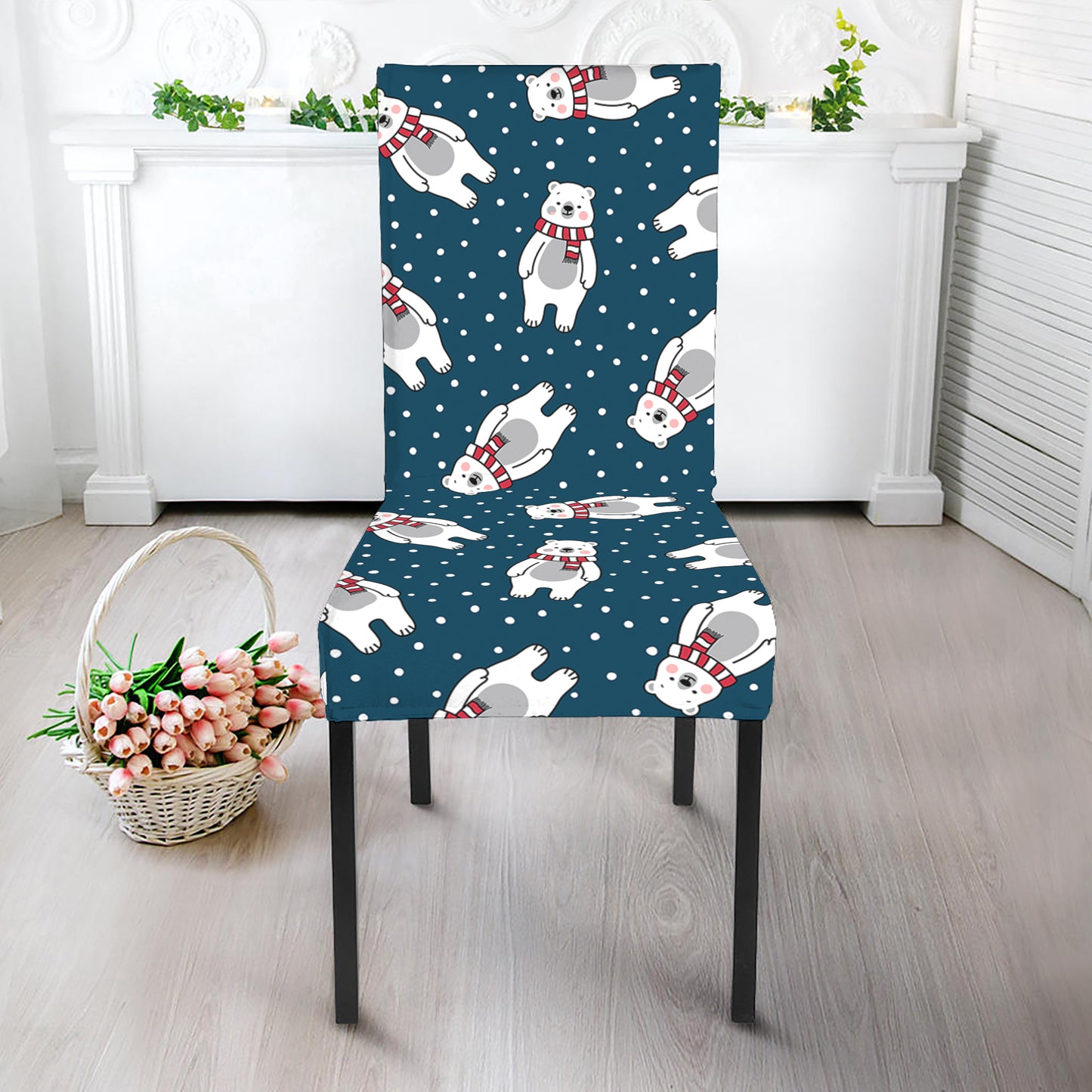 Christmas Polar Bear Pattern Print Dining Chair Slipcover