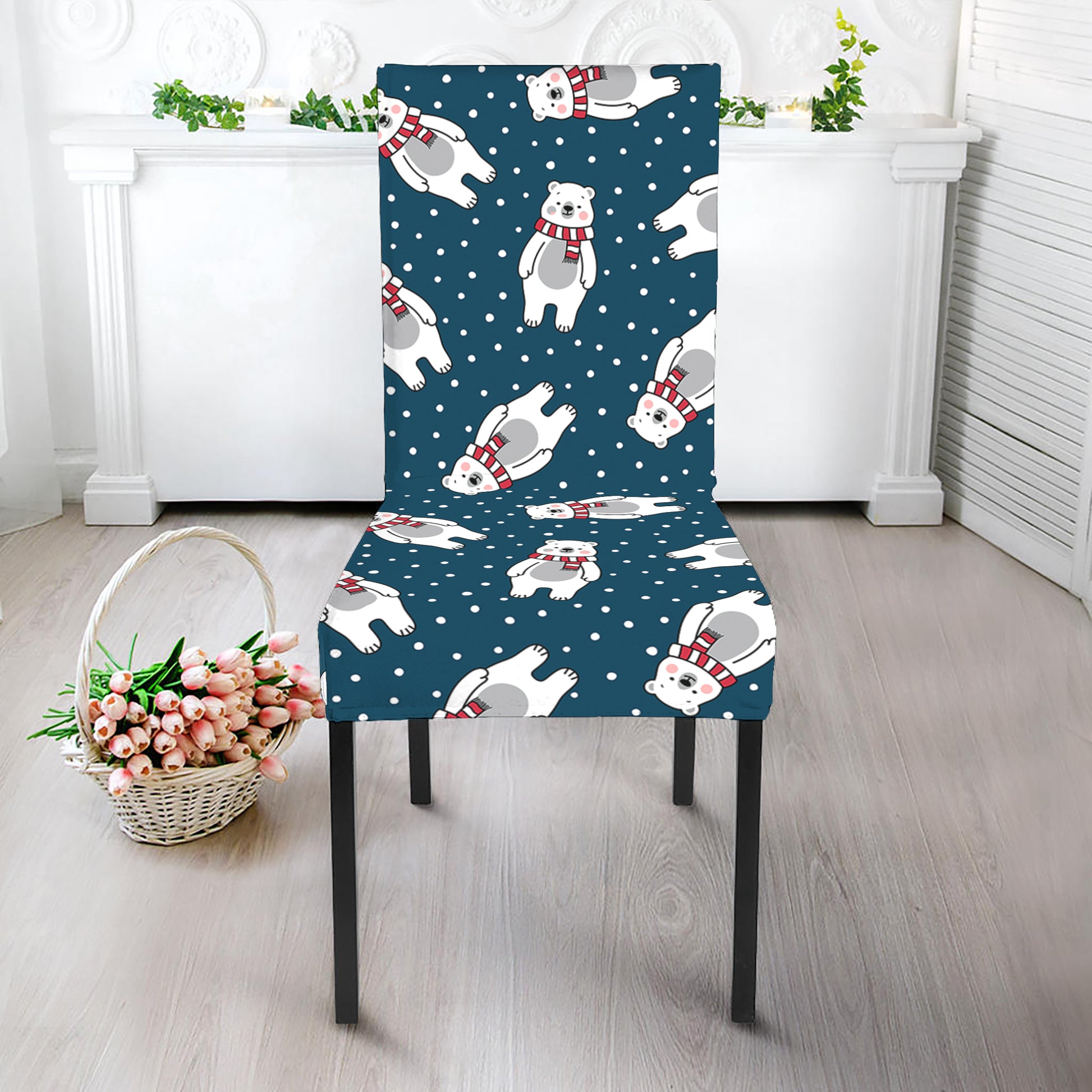 Christmas Polar Bear Pattern Print Dining Chair Slipcover