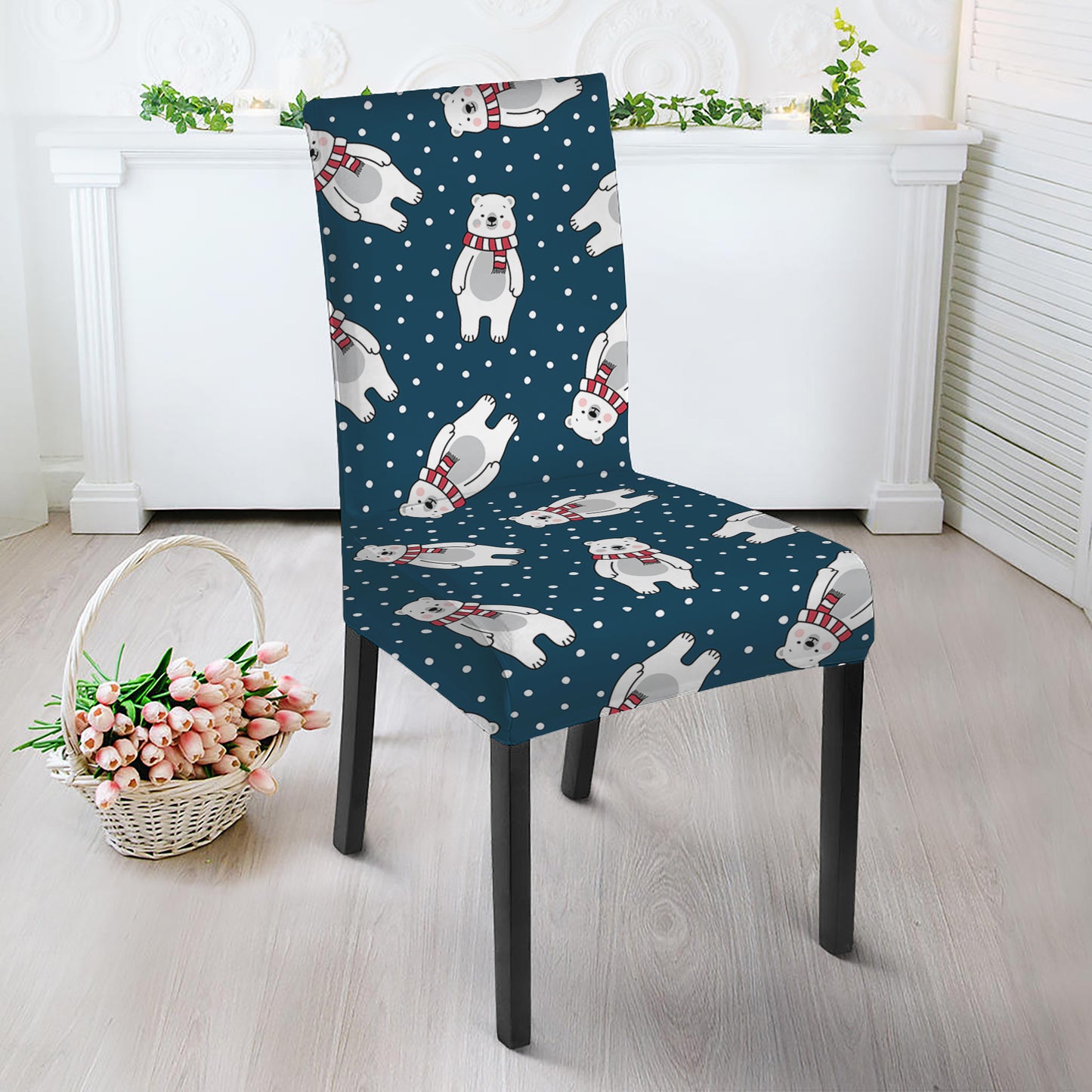 Christmas Polar Bear Pattern Print Dining Chair Slipcover
