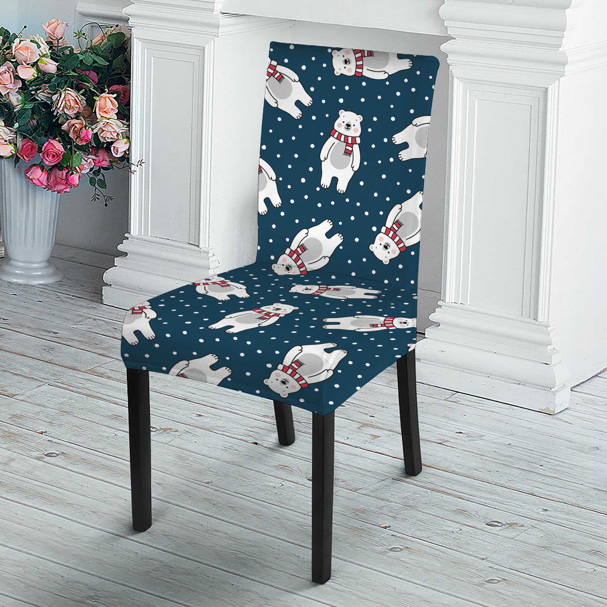 Christmas Polar Bear Pattern Print Dining Chair Slipcover