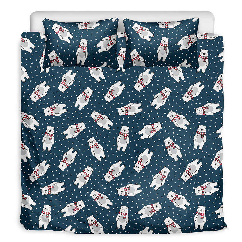 Christmas Polar Bear Pattern Print Duvet Cover Bedding Set