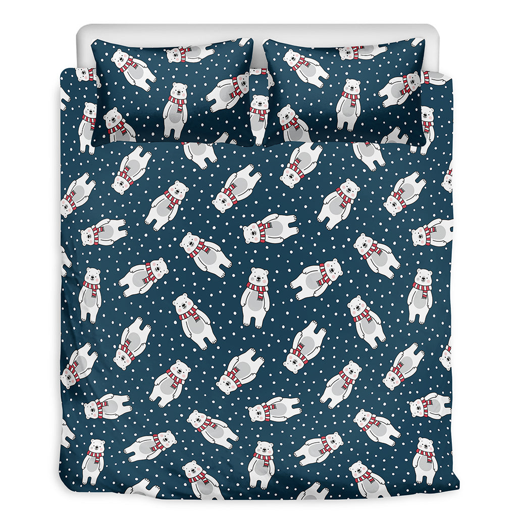 Christmas Polar Bear Pattern Print Duvet Cover Bedding Set