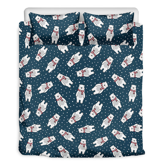 Christmas Polar Bear Pattern Print Duvet Cover Bedding Set