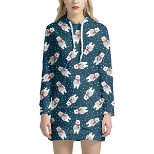 Christmas Polar Bear Pattern Print Hoodie Dress