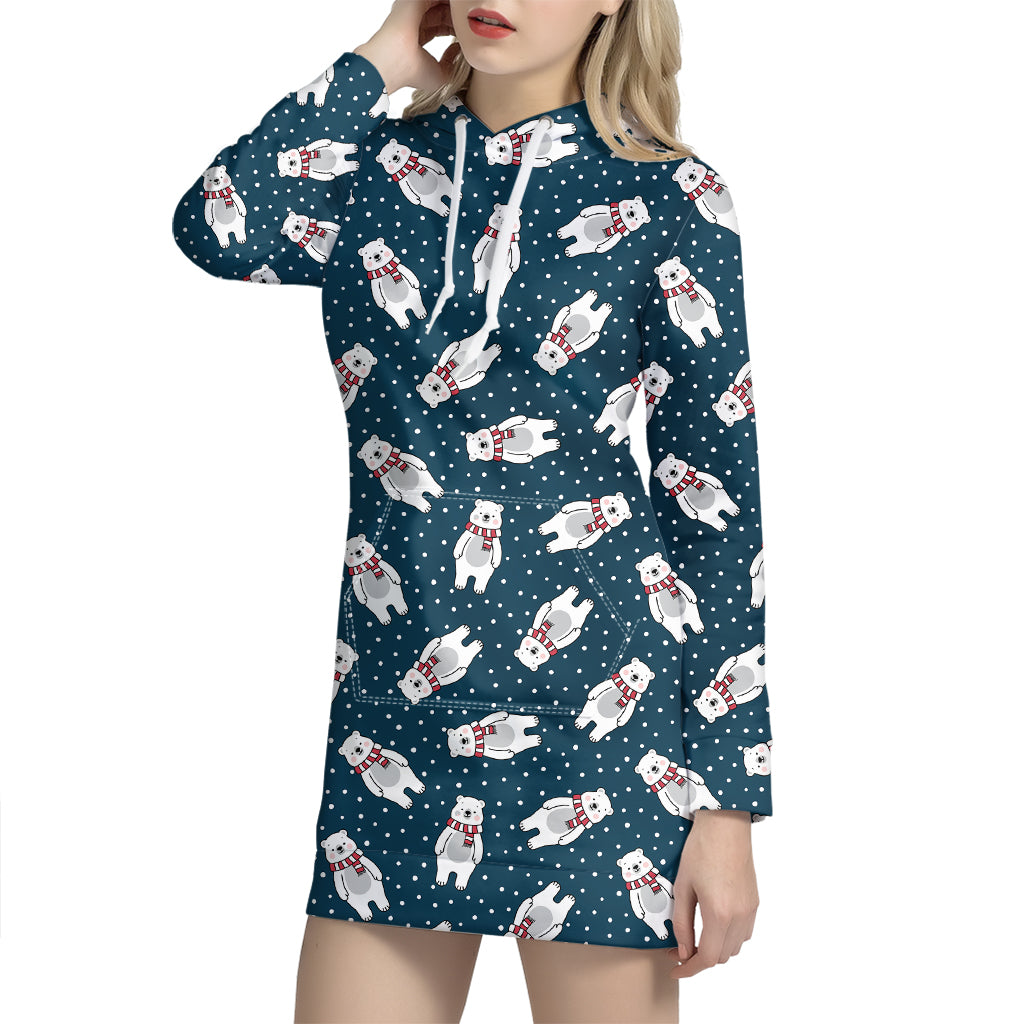 Christmas Polar Bear Pattern Print Hoodie Dress