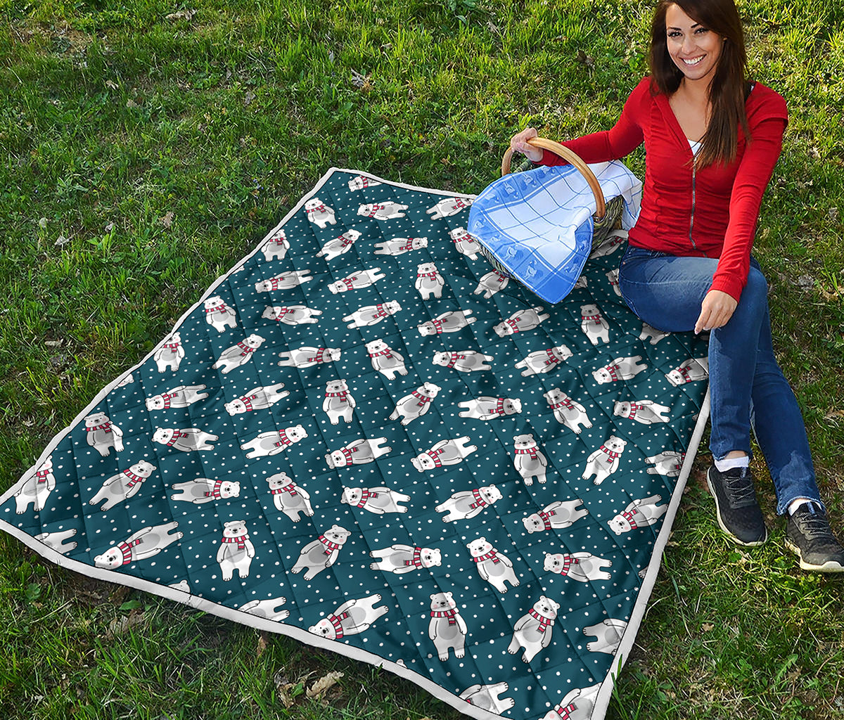 Christmas Polar Bear Pattern Print Quilt