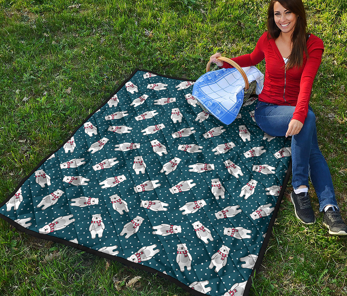 Christmas Polar Bear Pattern Print Quilt