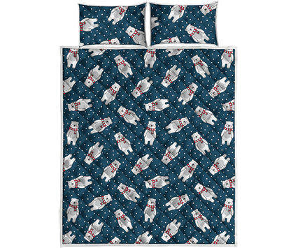 Christmas Polar Bear Pattern Print Quilt Bed Set