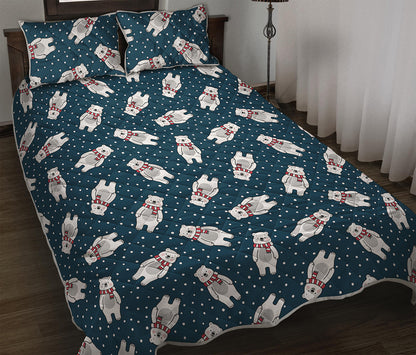 Christmas Polar Bear Pattern Print Quilt Bed Set