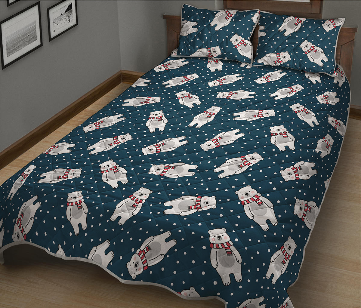 Christmas Polar Bear Pattern Print Quilt Bed Set