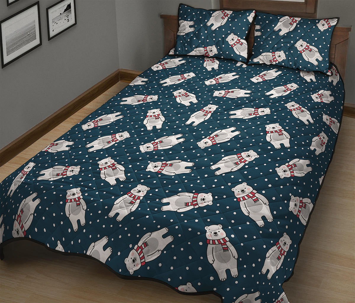 Christmas Polar Bear Pattern Print Quilt Bed Set