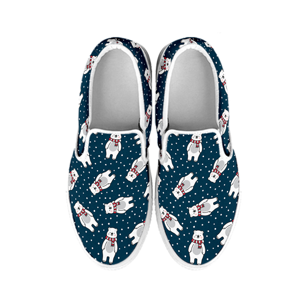 Christmas Polar Bear Pattern Print White Slip On Shoes